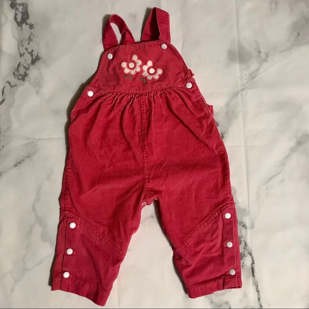 Vintage Corduroy Pink Flower Overalls Onesie Romper